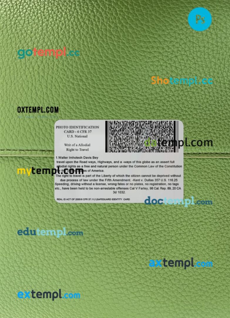 Moorish American identification card editable PSD files, scan look and photo-realistic look, 2 in 1 Moorish American identification card editable PSD files, scan look and photo-realistic look, 2 in 1 - Image 2