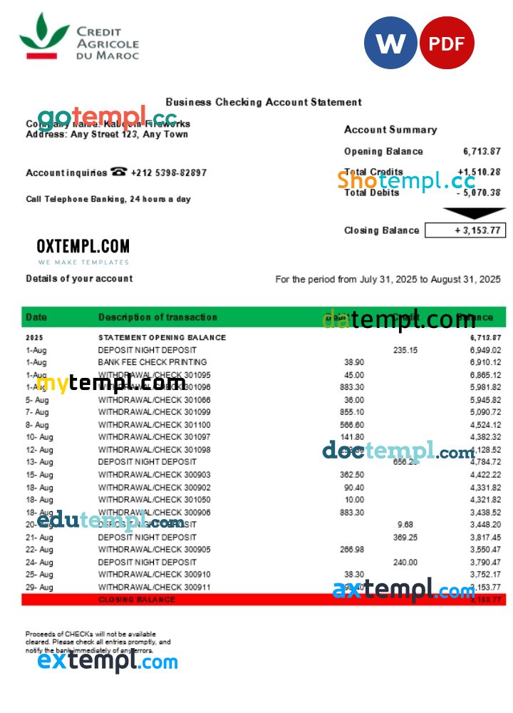 Morocco Crédit Agricole enterprise statement Word and PDF format Morocco Crédit Agricole enterprise statement Word and PDF format