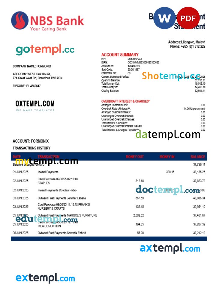 NBS enterprise account statement Word and PDF template NBS enterprise account statement Word and PDF template