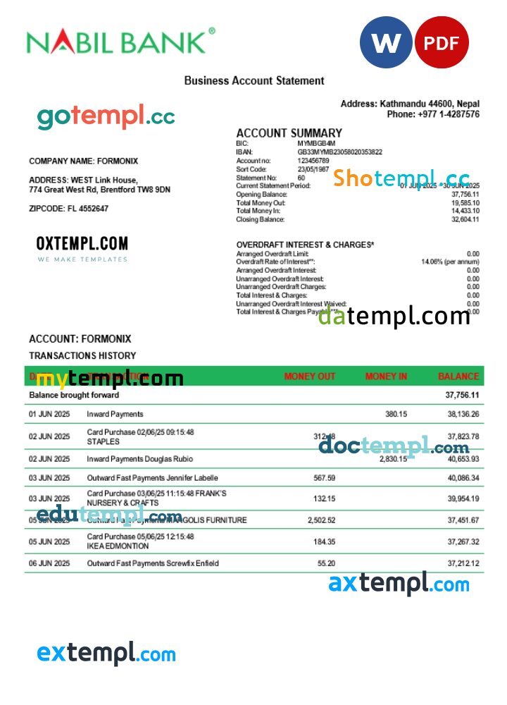 Nabil enterprise account statement Word and PDF format Nabil enterprise account statement Word and PDF format
