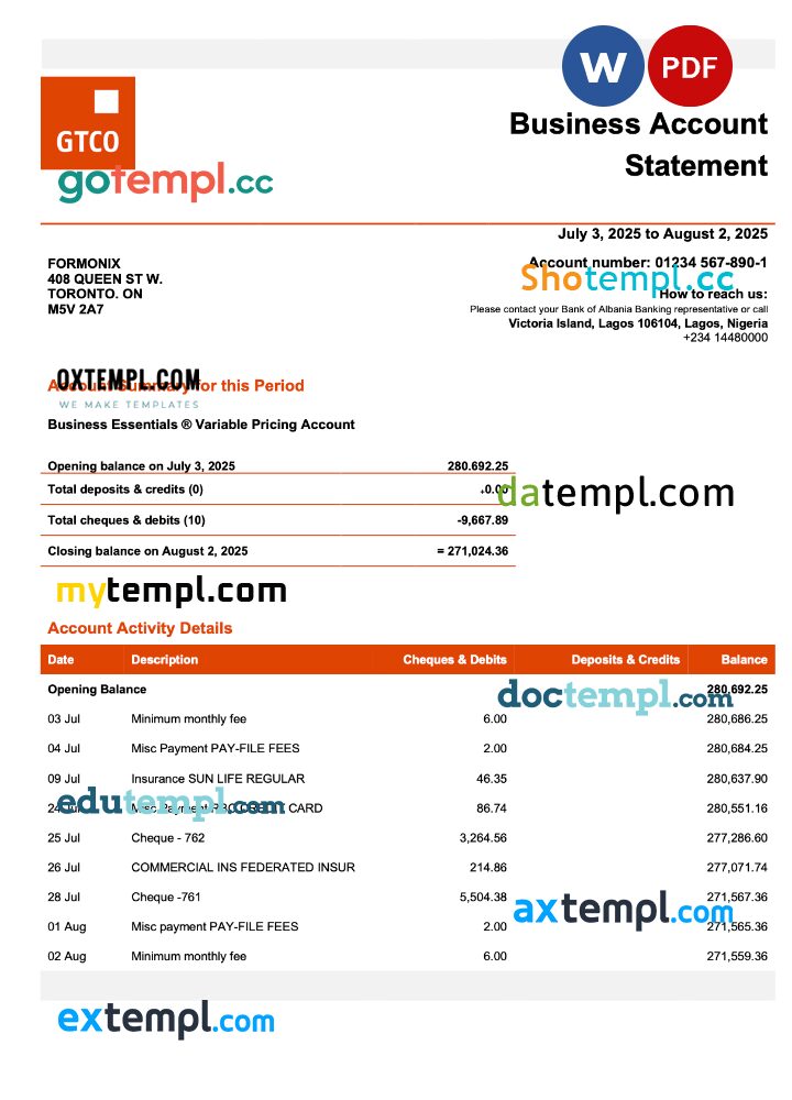 Nigeria Guaranty Trust Bank Plc. corporate statement Word and PDF template Nigeria Guaranty Trust Bank Plc. corporate statement Word and PDF template