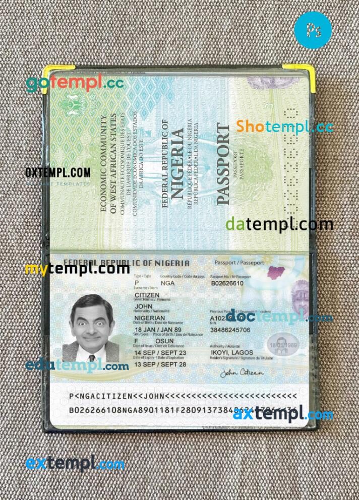 Nigeria passport PSD files with address page, scan and photo-realistic look, 2023-present Nigeria passport PSD files with address page, scan and photo-realistic look, 2023-present
