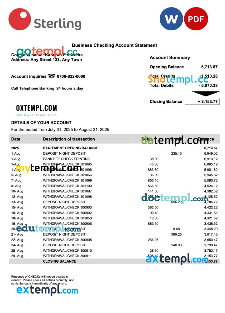 Nigeria Sterling bank corporate account statement Word and PDF template Nigeria Sterling bank corporate account statement Word and PDF template