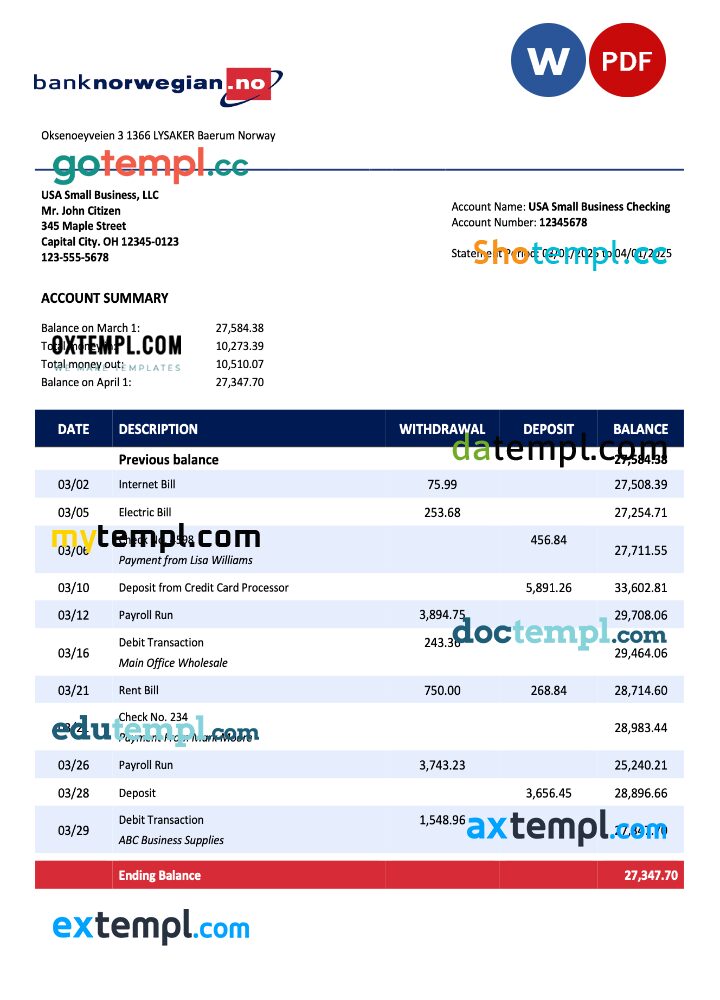 Norwegian Bank Norwegian AS organization statement Word and PDF template Norwegian Bank Norwegian AS organization statement Word and PDF template
