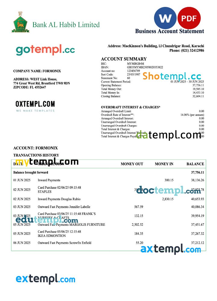 Pakistan Bank Al Habib enterprise statement Word and PDF template Pakistan Bank Al Habib enterprise statement Word and PDF template