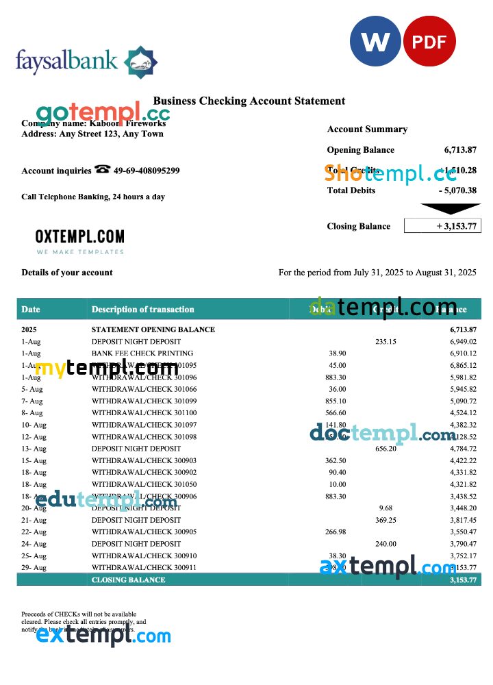 Pakistan Faysal firm account statement Word and PDF template Pakistan Faysal firm account statement Word and PDF template