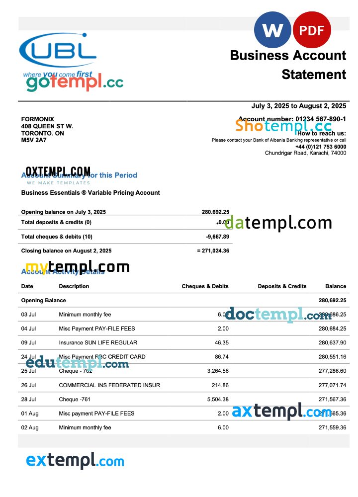 Pakistan UBL enterprise account statement Word and PDF template Pakistan UBL enterprise account statement Word and PDF template