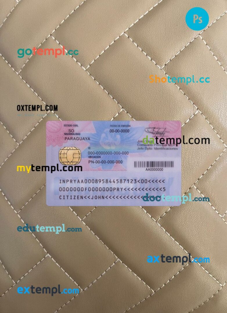 Paraguay ID card editable PSD files, scan look and photo-realistic look, 2 in 1, 2023-present Paraguay ID card editable PSD files, scan look and photo-realistic look, 2 in 1, 2023-present - Image 2
