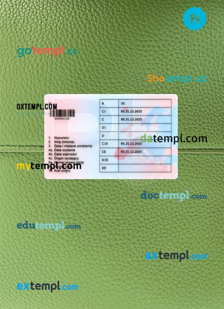 Poland driving license PSD files, scan look and photographed image, 2 in 1, 2022-present Poland driving license PSD files, scan look and photographed image, 2 in 1, 2022-present - Image 2