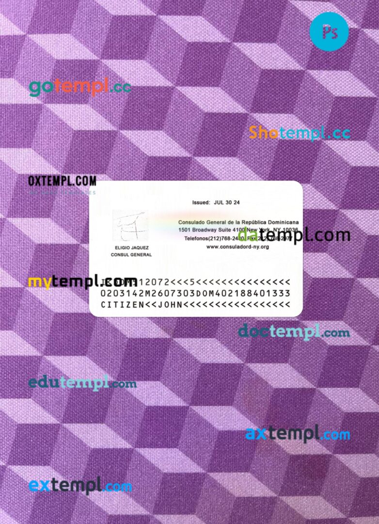 Republica Dominicana consular ID card editable PSD files, scan look and photo-realistic look, 2 in 1 Republica Dominicana consular ID card editable PSD files, scan look and photo-realistic look, 2 in 1 - Image 2