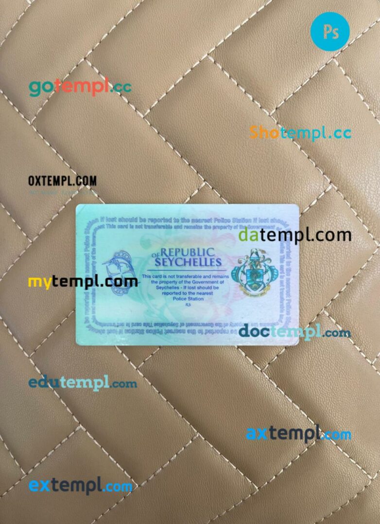 Seychelles national ID card editable PSD files, scan look and photo-realistic look, 2 in 1 Seychelles national ID card editable PSD files, scan look and photo-realistic look, 2 in 1 - Image 2