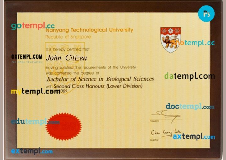 Singapore Nanyang technology university gold diploma template in PSD format