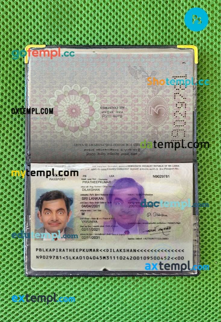Sri Lanka passport editable PSD files with address page, scan and photo-realistic look, 2021-present Sri Lanka passport editable PSD files with address page, scan and photo-realistic look, 2021-present
