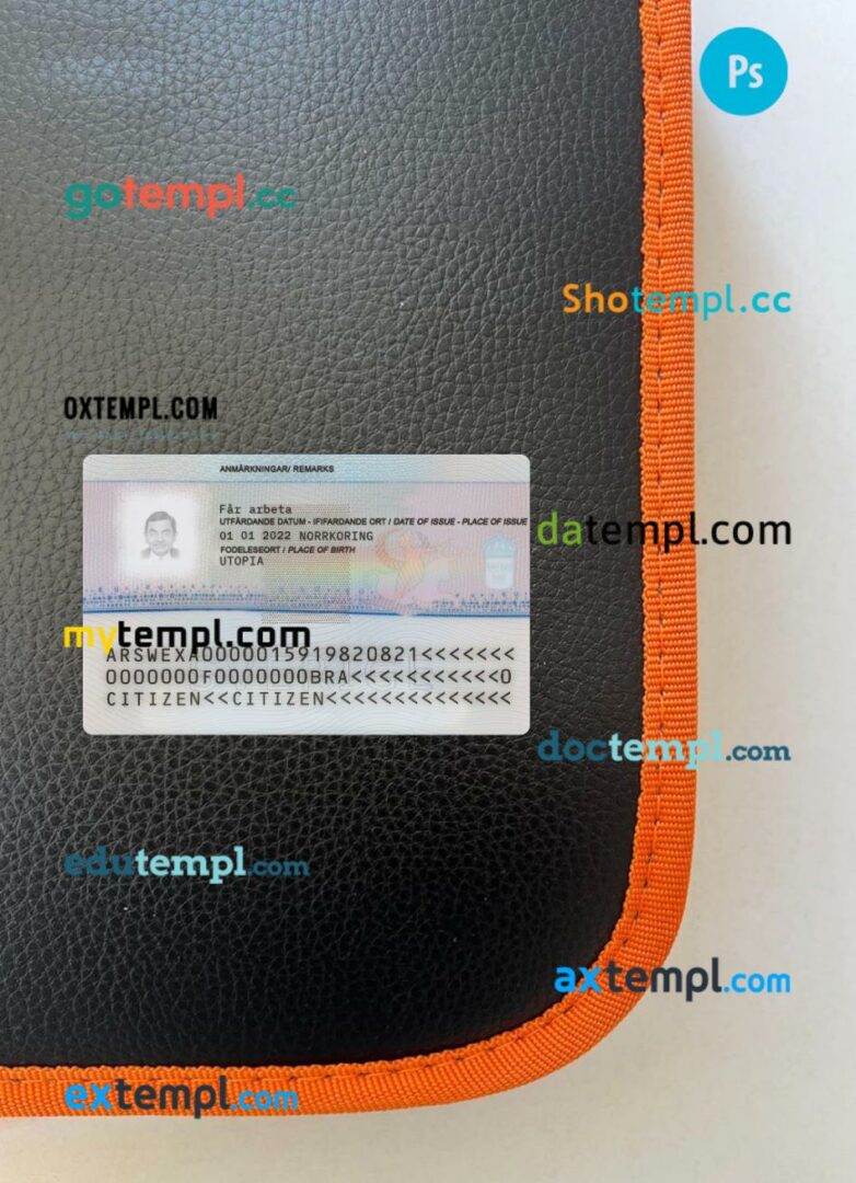Sweden residence permit editable PSD files, scan look and photo-realistic look, 2 in 1, 2022-present Sweden residence permit editable PSD files, scan look and photo-realistic look, 2 in 1, 2022-present - Image 2