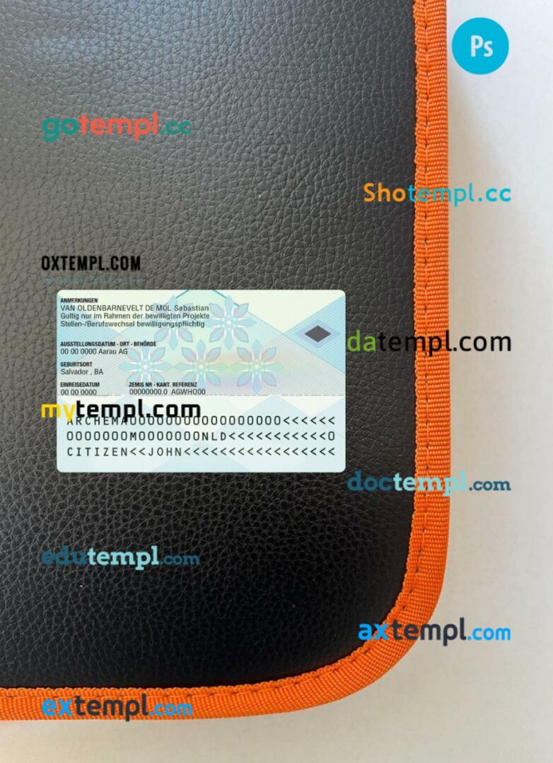 Switzerand residence permit editable PSD files, scan look and photo-realistic look, 2 in 1, 2020-present Switzerand residence permit editable PSD files, scan look and photo-realistic look, 2 in 1, 2020-present - Image 2