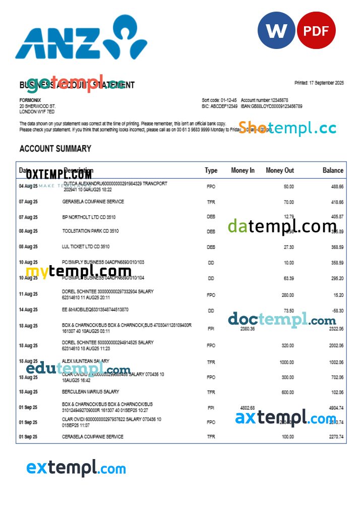 Sydney ANZ business firm statement Word and PDF format Sydney ANZ business firm statement Word and PDF format