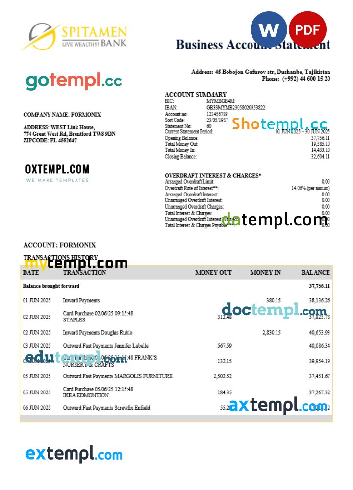 Tajikistani Spitamen enterprise statement Word and PDF format Tajikistani Spitamen enterprise statement Word and PDF format