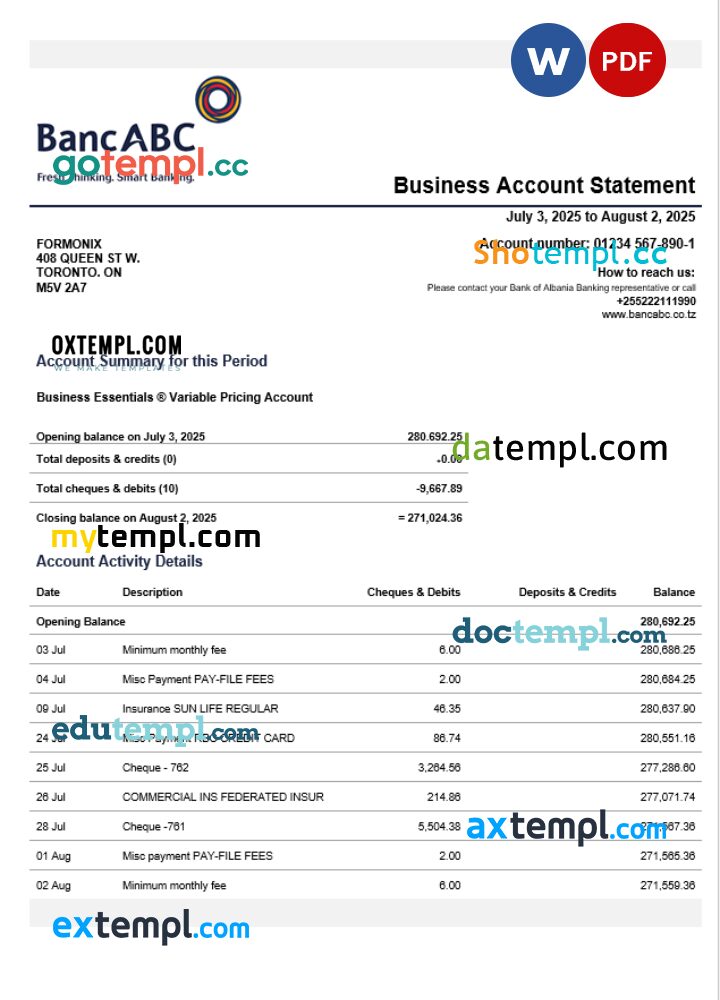 Tanzania BancABC organization statement Word and PDF template Tanzania BancABC organization statement Word and PDF template
