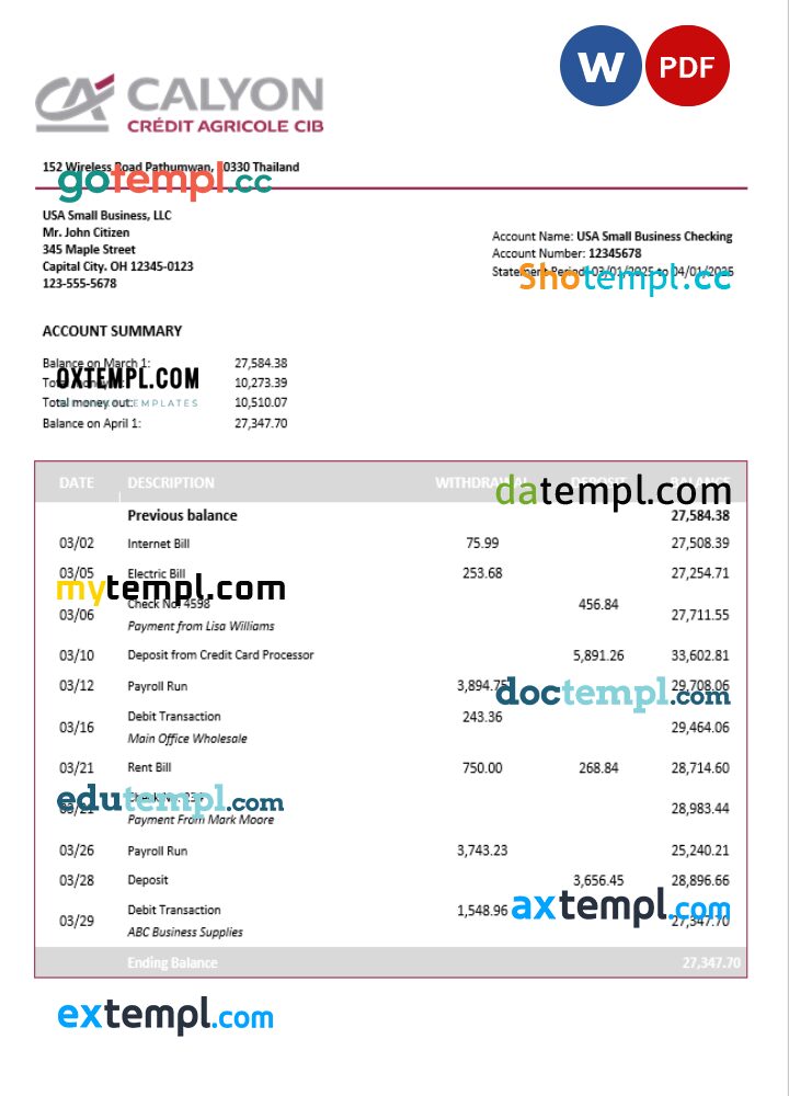 Thailand Caylon company statement Word and PDF template Thailand Caylon company statement Word and PDF template