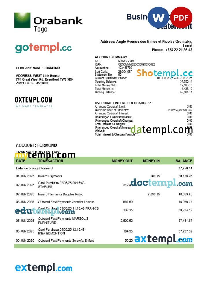 Togo Orabank business firm statement Word and PDF format Togo Orabank business firm statement Word and PDF format