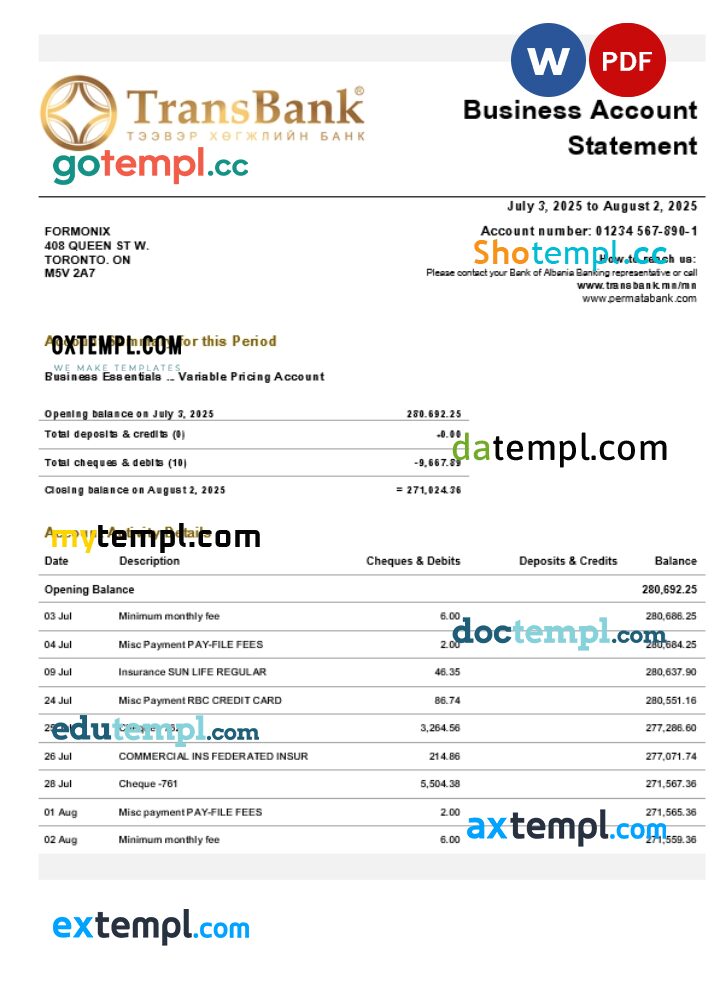 Transbank firm account statement Word and PDF template Transbank firm account statement Word and PDF template