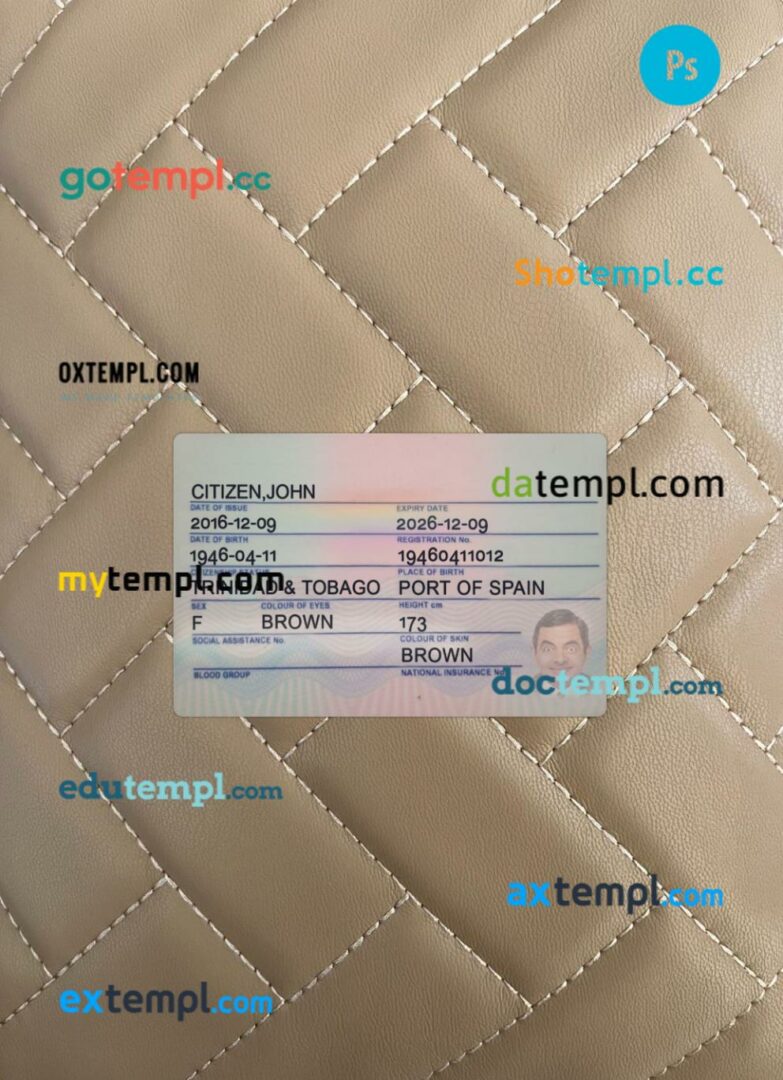 Trinidad and Tobago ID card editable PSD files, scan look and photo-realistic look, 2 in 1, 2016-present Trinidad and Tobago ID card editable PSD files, scan look and photo-realistic look, 2 in 1, 2016-present - Image 2