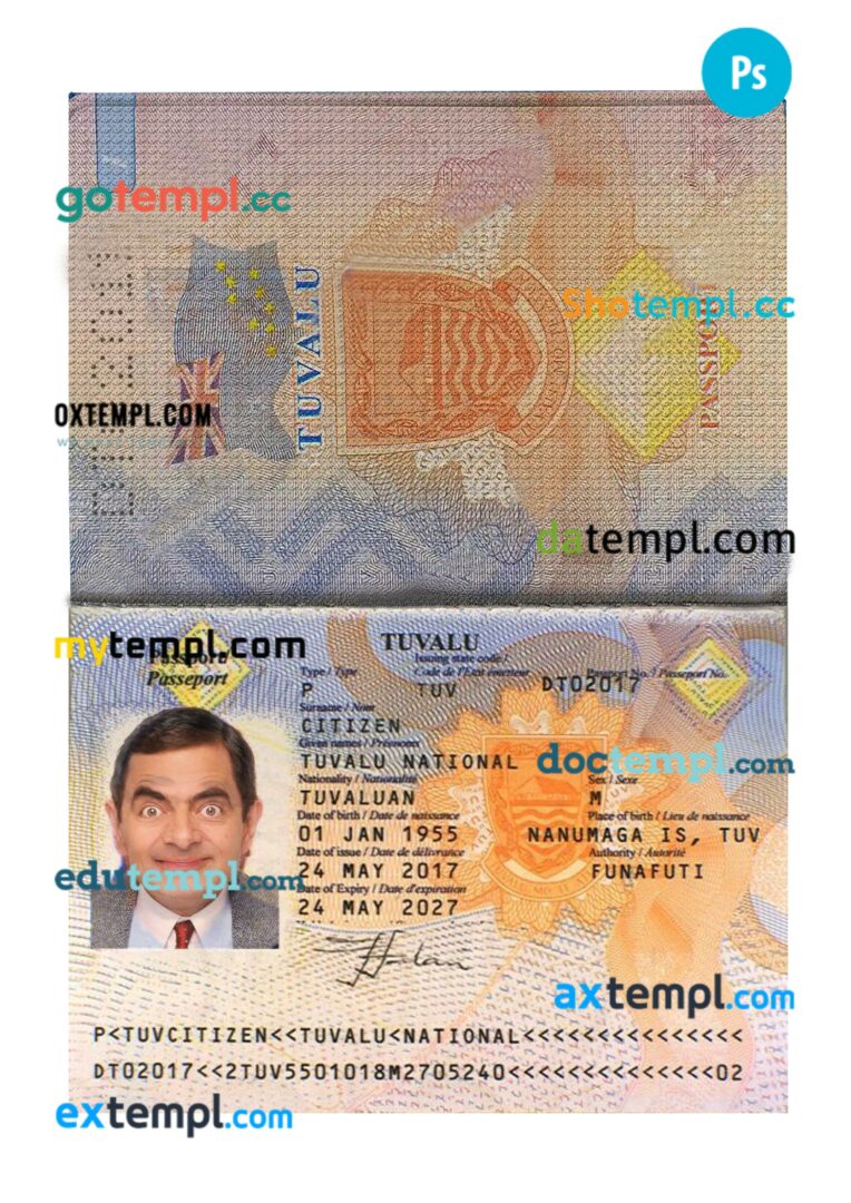 Tuvalu passport PSD template Tuvalu passport PSD template