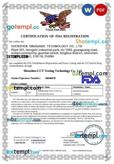 US FDA medical certificate in Word and PDF format US FDA medical certificate in Word and PDF format