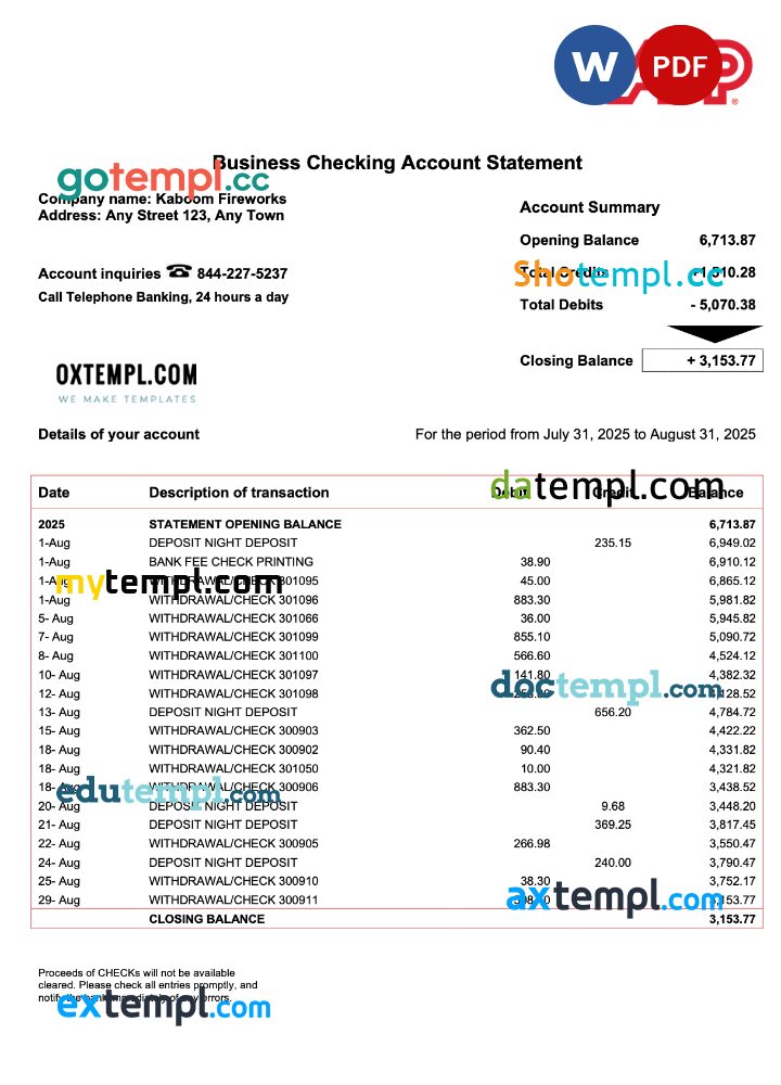 USA ADP corporate account statement Word and PDF template USA ADP corporate account statement Word and PDF template