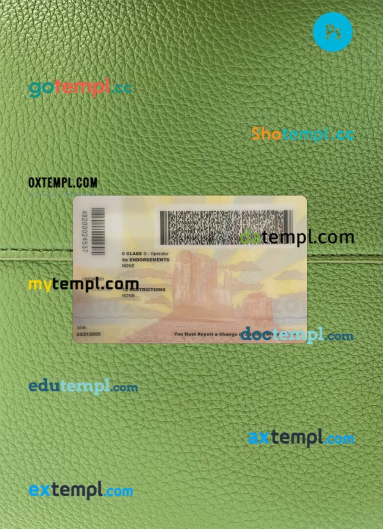 USA Arizona under 21 driving license PSD files, scan look and photographed image, 2 in 1, 2023-present USA Arizona under 21 driving license PSD files, scan look and photographed image, 2 in 1, 2023-present - Image 2