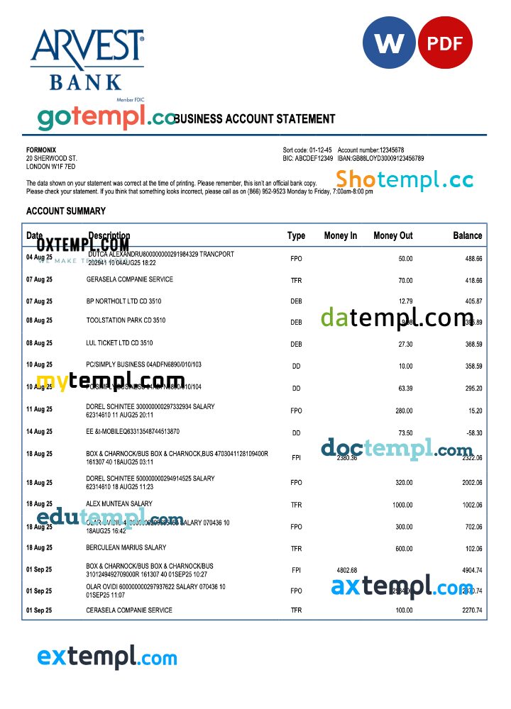 USA Arvest enterprise statement Word and PDF template USA Arvest enterprise statement Word and PDF template