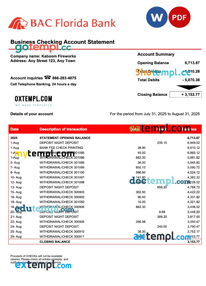 USA BAC Florida enterprise statement Word and PDF template USA BAC Florida enterprise statement Word and PDF template