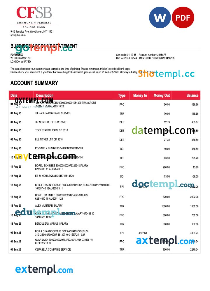 USA CFSB firm account statement Word and PDF template USA CFSB firm account statement Word and PDF template