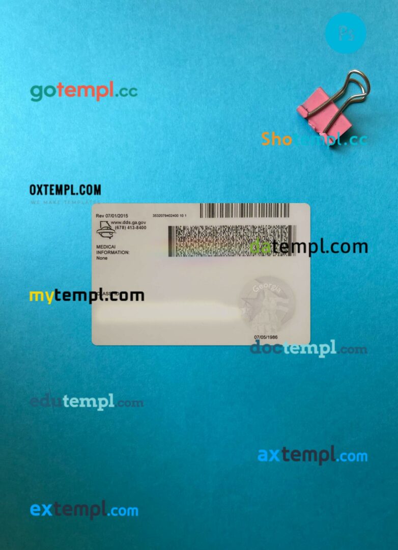 USA Georgia ID card editable PSD files, scan look and photo-realistic look, 2 in 1, 2018-present USA Georgia ID card editable PSD files, scan look and photo-realistic look, 2 in 1, 2018-present - Image 2