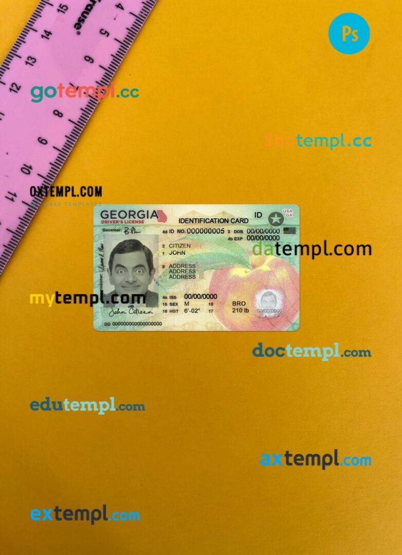 USA Georgia ID card editable PSD files, scan look and photo-realistic look, 2 in 1, version 2 USA Georgia ID card editable PSD files, scan look and photo-realistic look, 2 in 1, version 2