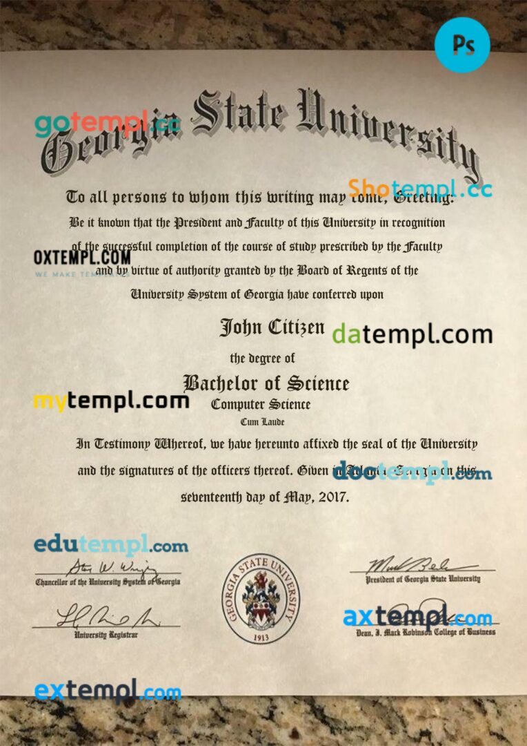 USA Georgia State University diploma template in PSD format USA Georgia State University diploma template in PSD format