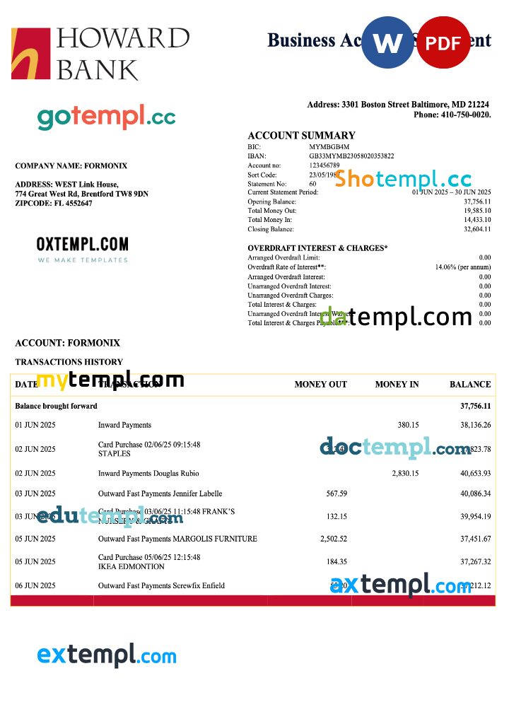 USA Howard corporate statement Word and PDF template USA Howard corporate statement Word and PDF template