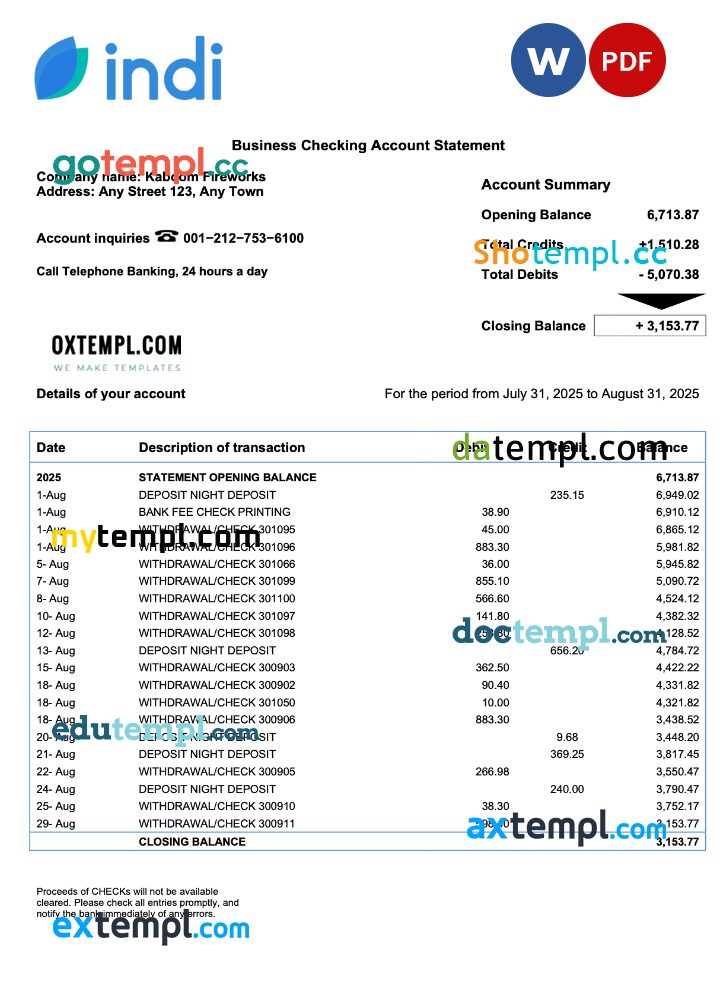 USA Indi corporate statement Word and PDF template USA Indi corporate statement Word and PDF template