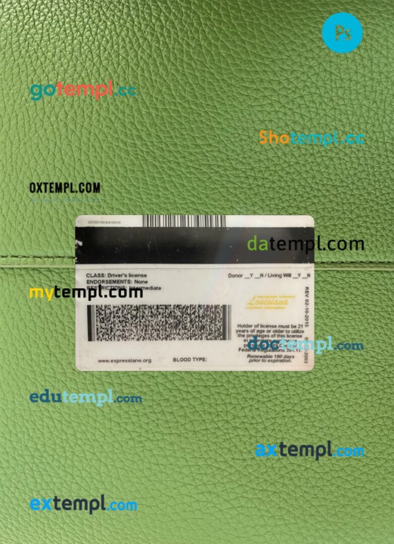 USA Louisiana under 21 driving license PSD files, scan look and photographed image, 2 in 1 USA Louisiana under 21 driving license PSD files, scan look and photographed image, 2 in 1 - Image 2