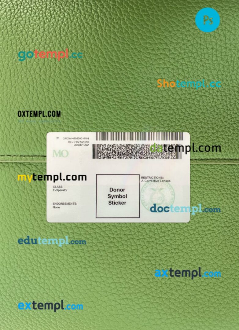 USA Missouri driving license PSD files, scan look and photographed image, 2 in 1, 2021-present USA Missouri driving license PSD files, scan look and photographed image, 2 in 1, 2021-present - Image 2