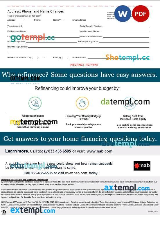 USA Nab bank mortgage statement in Word and PDF formats, 3 pages USA Nab bank mortgage statement in Word and PDF formats, 3 pages