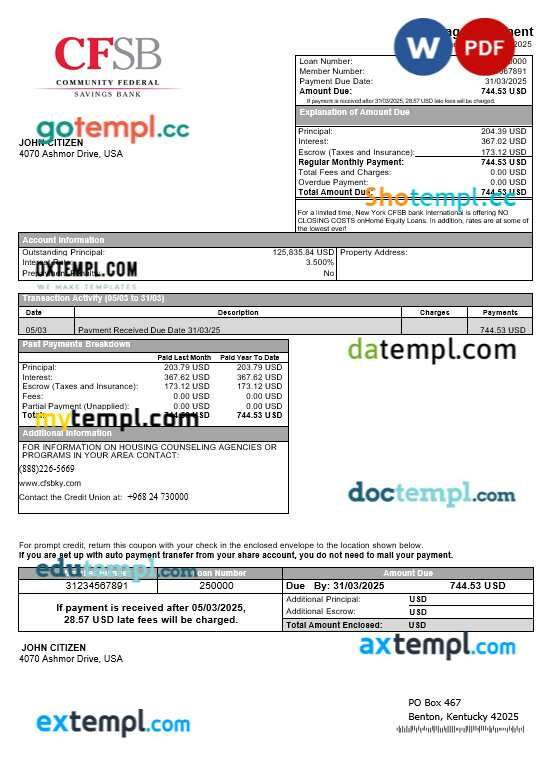 USA New York CFSB bank mortgage statement in Word and PDF formats USA New York CFSB bank mortgage statement in Word and PDF formats