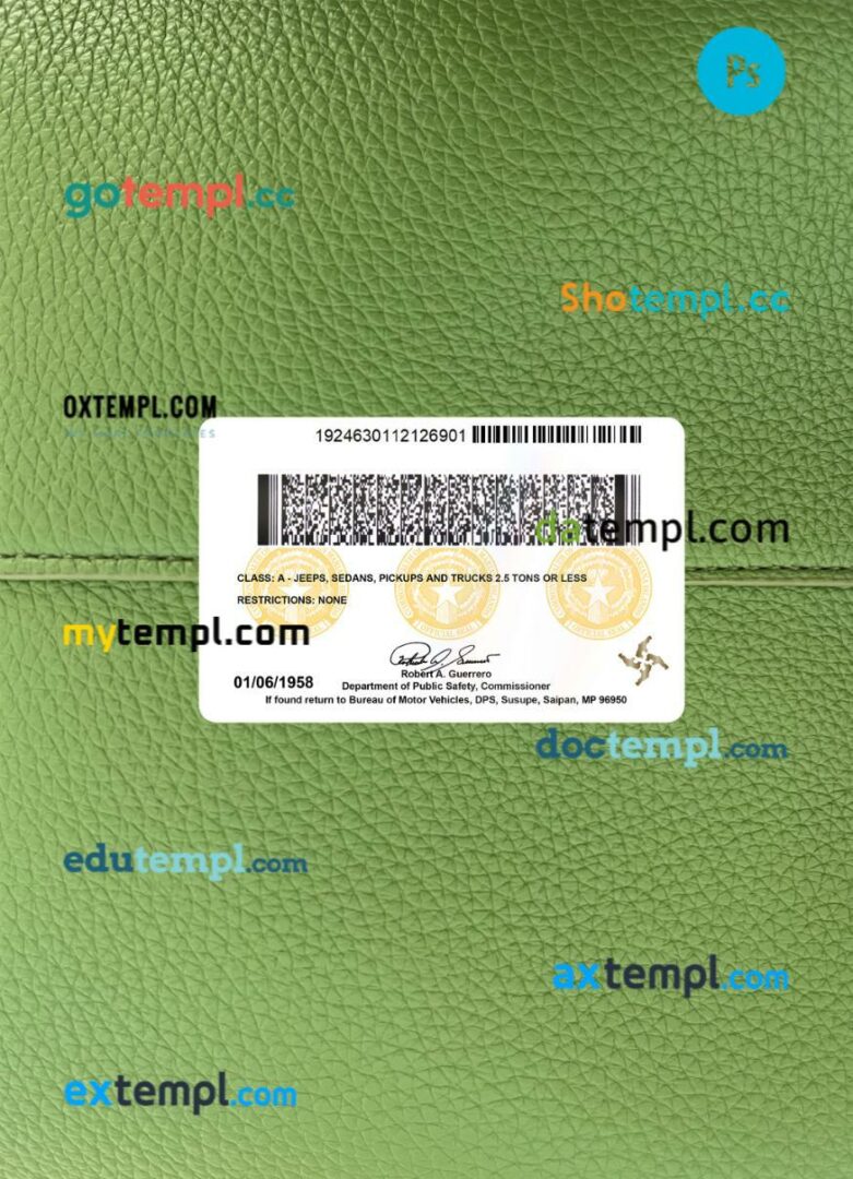 USA Northern Mariana Islands driving license PSD files, scan look and photographed image, 2 in 1, 2019-present USA Northern Mariana Islands driving license PSD files, scan look and photographed image, 2 in 1, 2019-present - Image 2