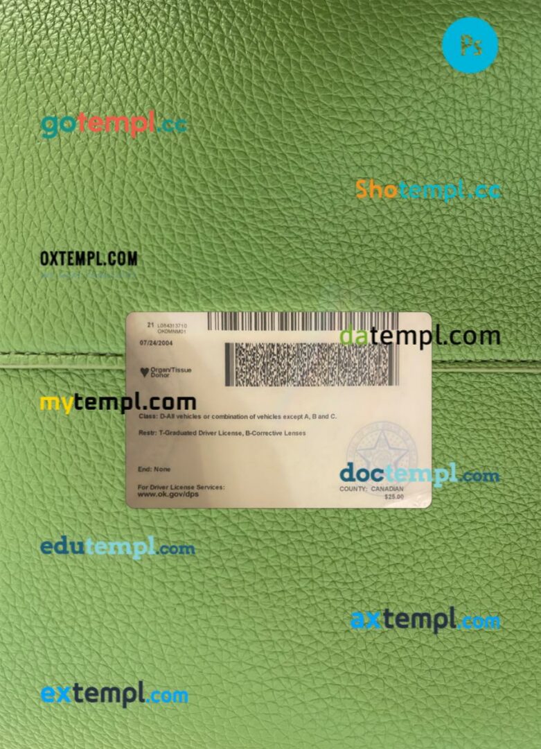 USA Oklahoma under 21 driving license PSD files, scan look and photographed image, 2 in 1 USA Oklahoma under 21 driving license PSD files, scan look and photographed image, 2 in 1 - Image 2