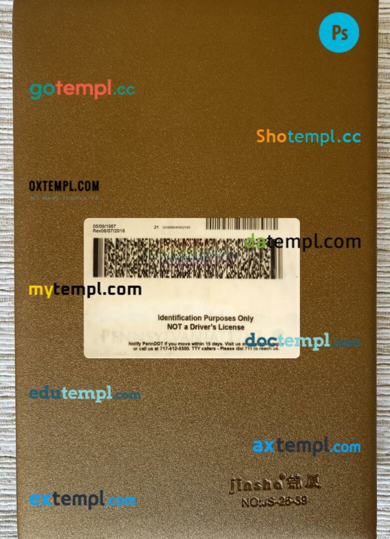 USA Pennsylvania ID card editable PSD files, scan look and photo-realistic look, 2 in 1 USA Pennsylvania ID card editable PSD files, scan look and photo-realistic look, 2 in 1 - Image 2
