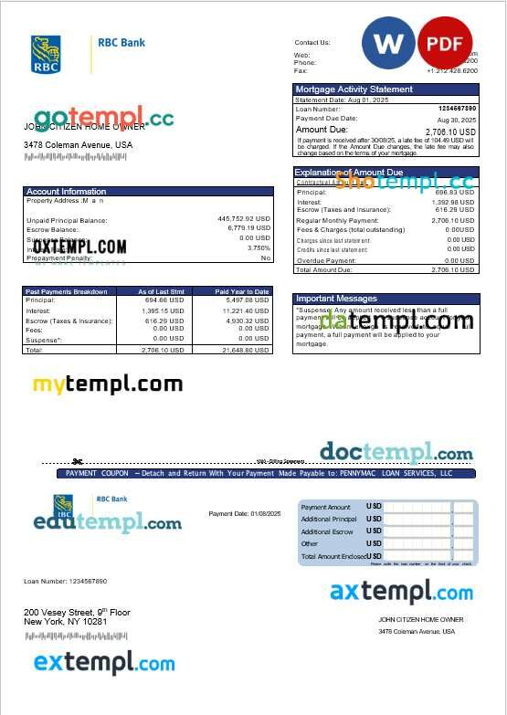USA RBC bank mortgage statement in Word and PDF formats USA RBC bank mortgage statement in Word and PDF formats