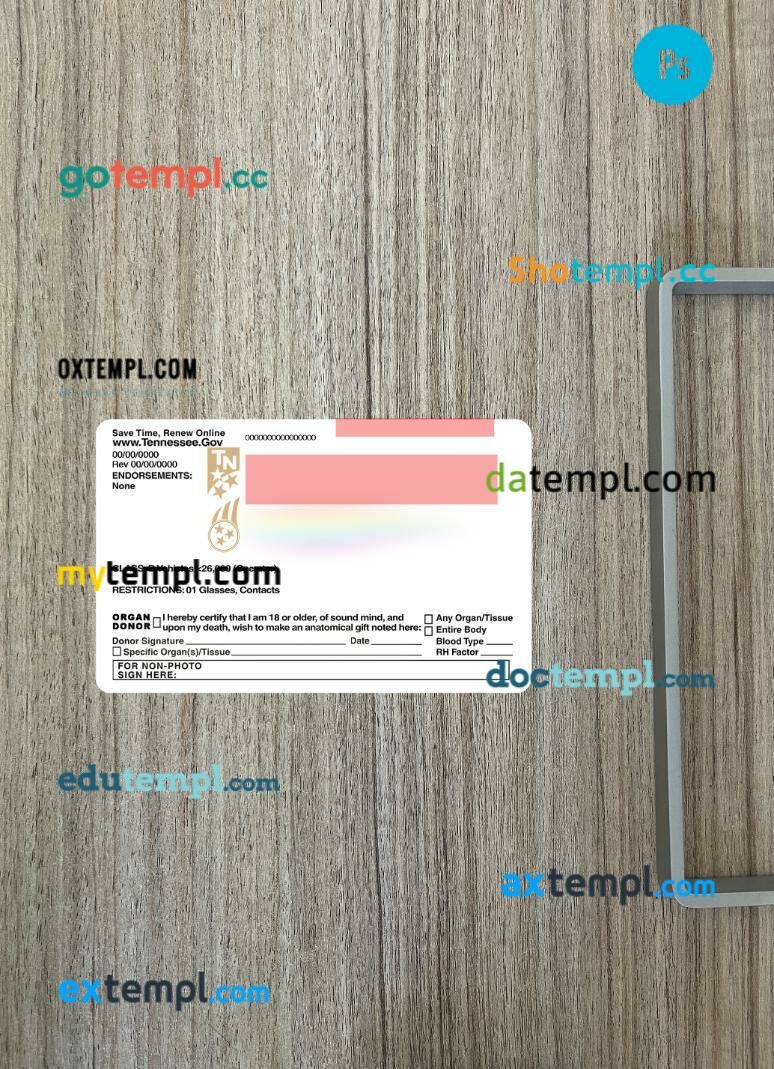 USA Tennessee under 21 driving license PSD files, scan look and photographed image, 2 in 1, 2024-present USA Tennessee under 21 driving license PSD files, scan look and photographed image, 2 in 1, 2024-present - Image 2