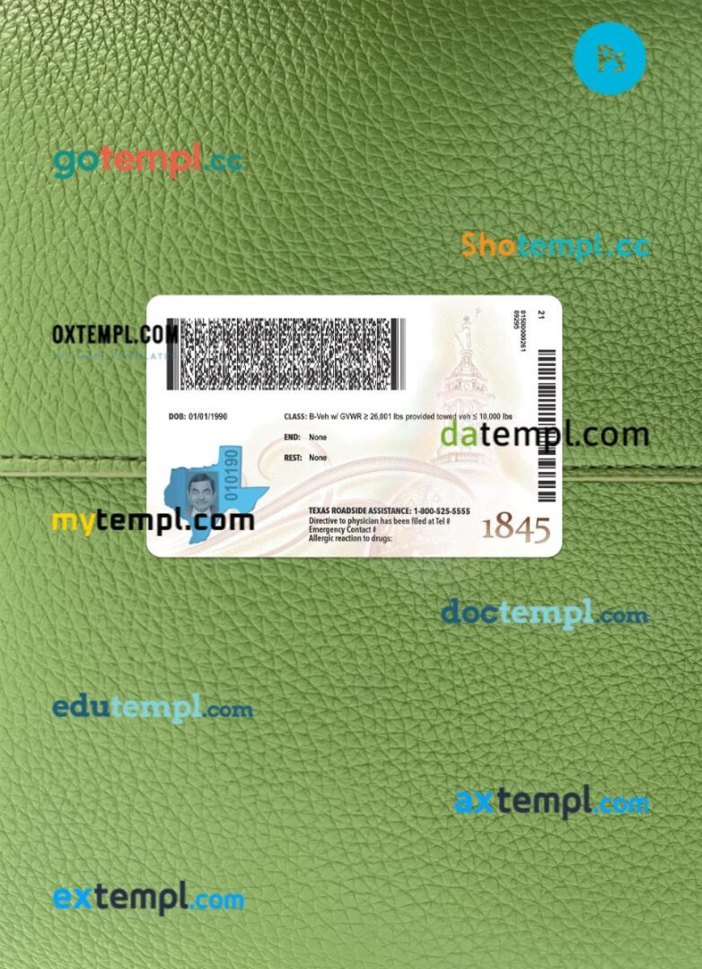 USA Texas driving license PSD files, scan look and photographed image, 2 in 1, 2025-present USA Texas driving license PSD files, scan look and photographed image, 2 in 1, 2025-present - Image 2