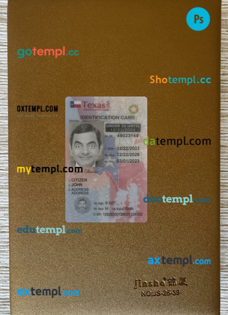 USA Texas under 21 ID card editable PSD files, scan look and photo-realistic look, 2 in 1 USA Texas under 21 ID card editable PSD files, scan look and photo-realistic look, 2 in 1