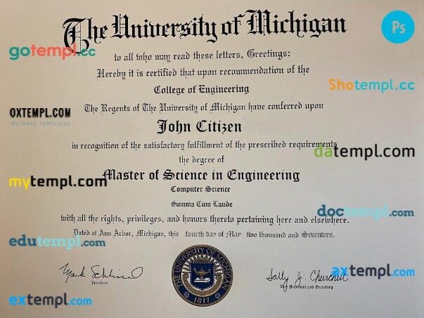 USA The university of Michigan diploma template in PSD format USA The university of Michigan diploma template in PSD format